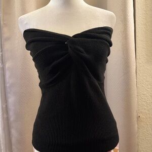 Black Strapless Twist-Front Women’s Top